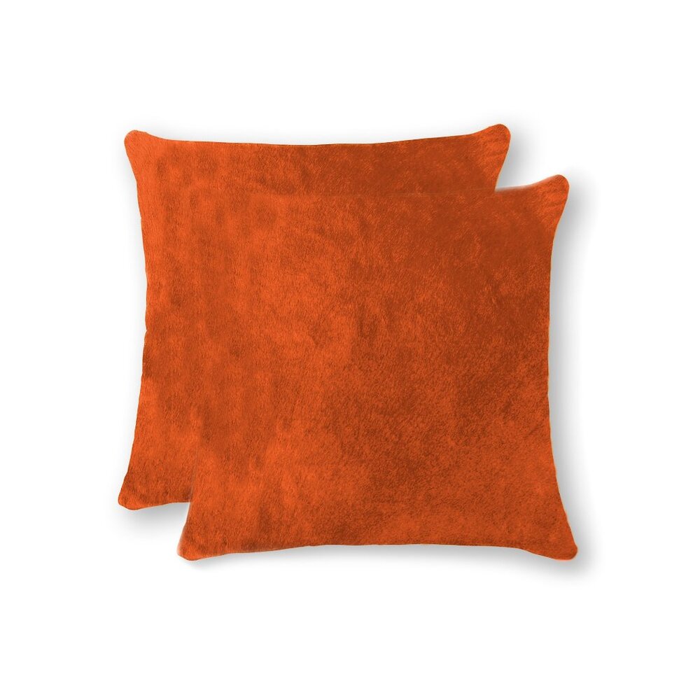 Natural Home Decor Torino Cowhide Pillow | 2-Piece | Orange | 18"x18"